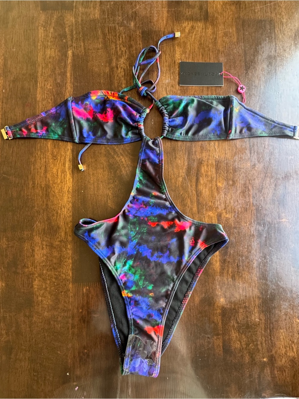 NEW South Beach brand Multicolor Tie-Dye One-Piece Swimsuit Cutout Size: 0 NWT